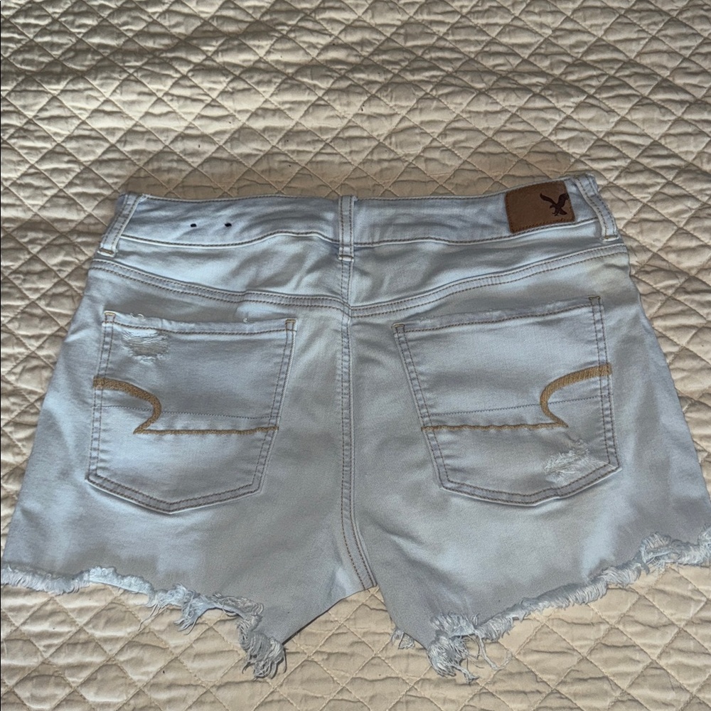 American Eagle Midi 12 Light Blue Distressed Jean Shorts - Picture 5 of 8